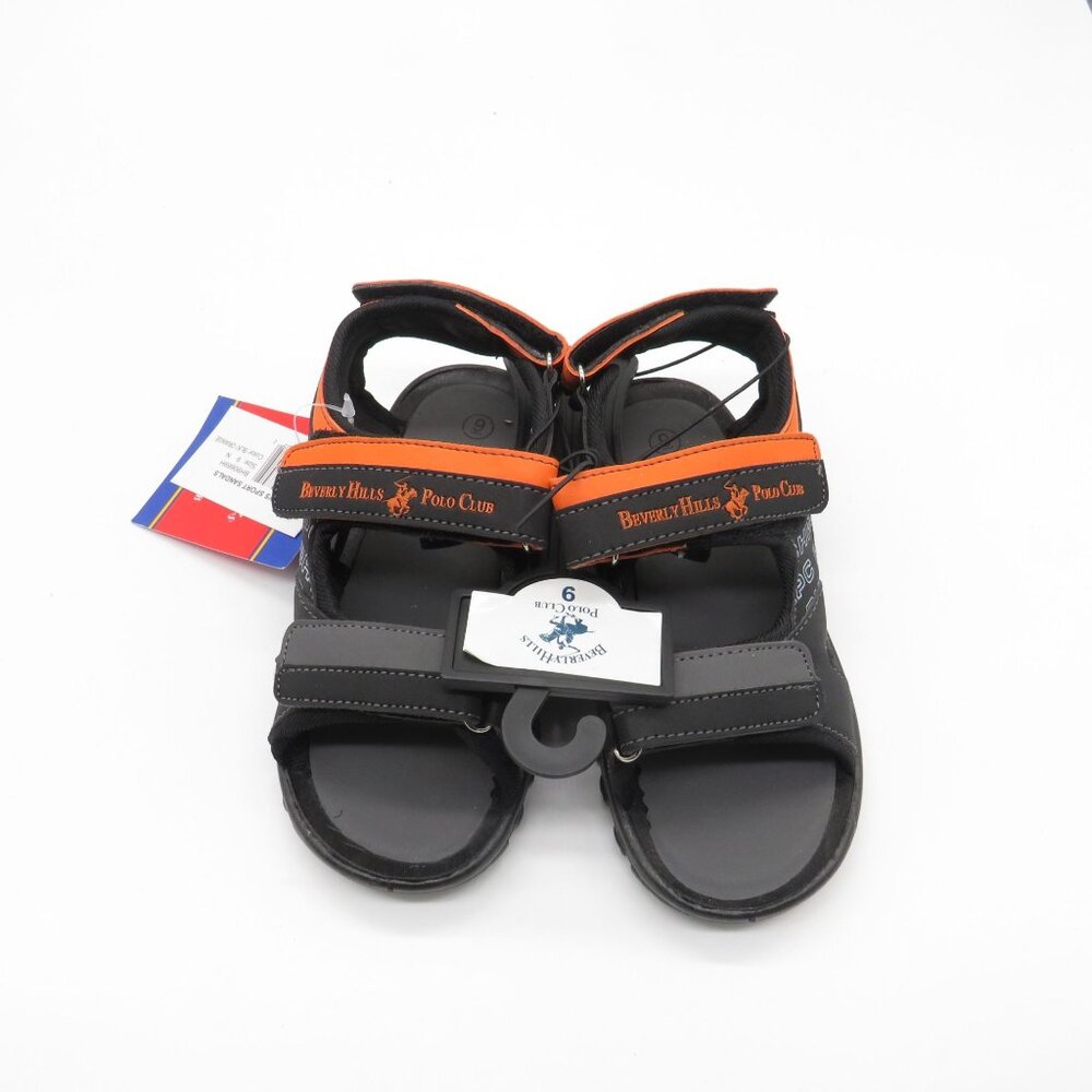 Beverly Hills Polo Club Boys Sport Sandals Size 9 Black & Orange Adjustable